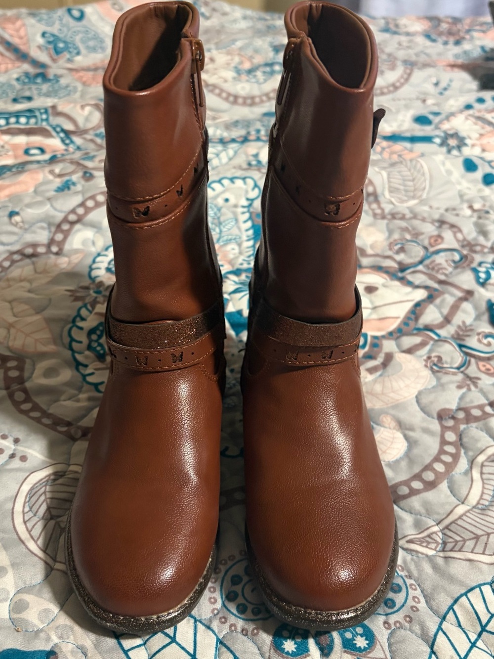 Cat & Jack Brown Girls' Mid-Calf Faux-Leather Boots
